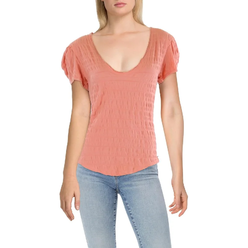 Womens Cotton V-Neck Pullover Top Besom Neck Pullover