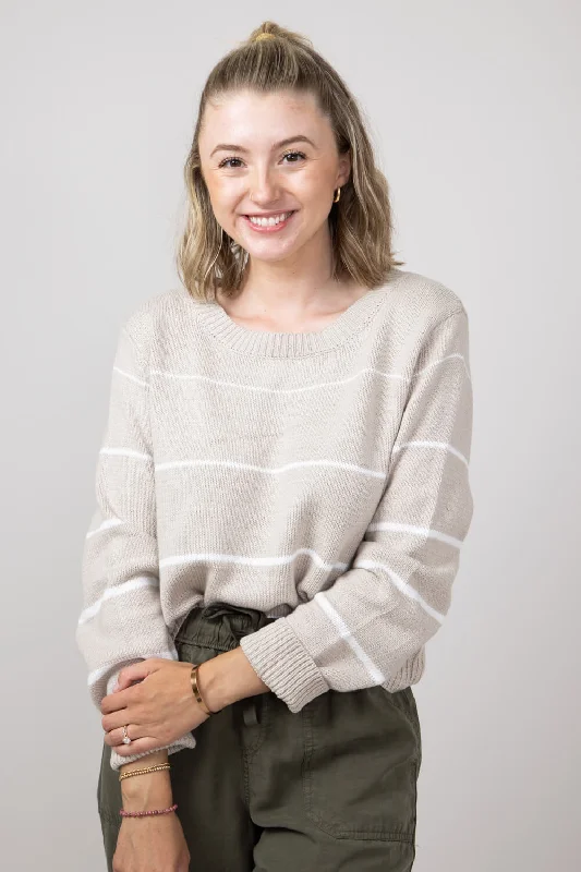 Miracle Striped Sweater for Women in Ivory | F140-NUDEIVORY Boat Neck Shawl Collar Notched Collar