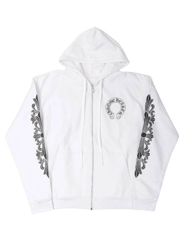 Horseshoe Logo Zip Up Hoodie Hoodie with Exposed Zipper Edgy Industrial