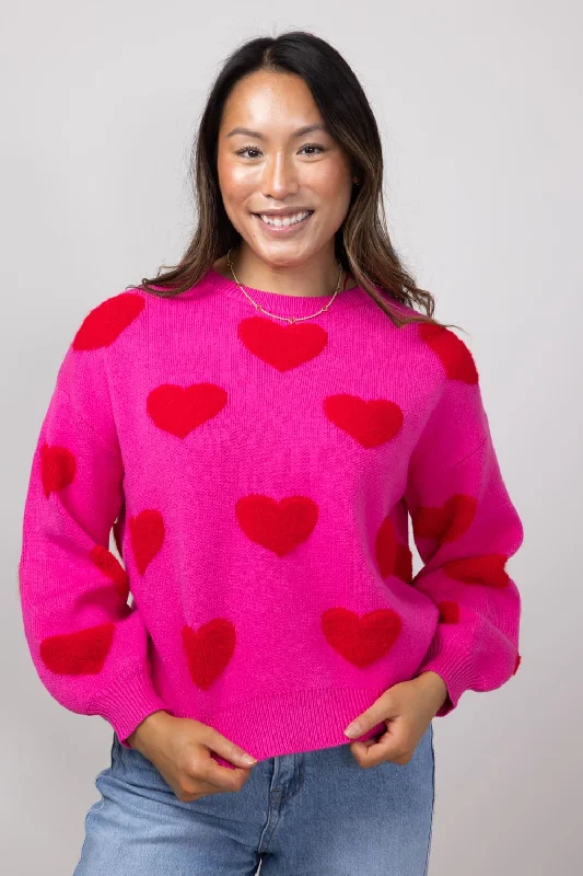 Miracle Multi Heart Sweater for Women in Hot Pink/Red | W8373-HPINK Notch Collar Peter Pan Collar Cowl Neck