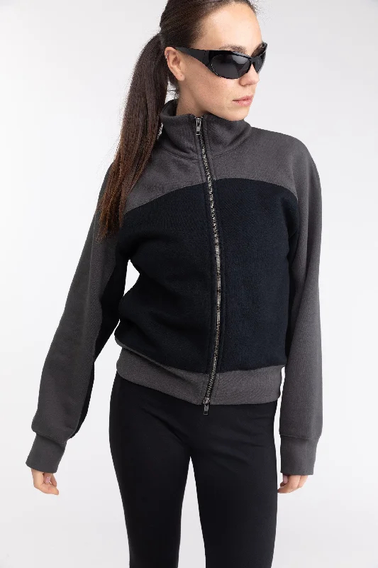 COLOUR BLOCK ZIP-UP JACKET Faux Fur Jacket Real Fur Jacket Shearling Jacket