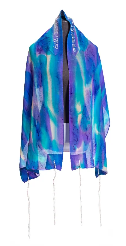 Blue, Purple and Gray Silk Tallit for women, Tallit for Girl, Bat Mitzvah Tallit Set, Women's Tallit Prayer Shawl Stylish Pashmina Shawl Wrap