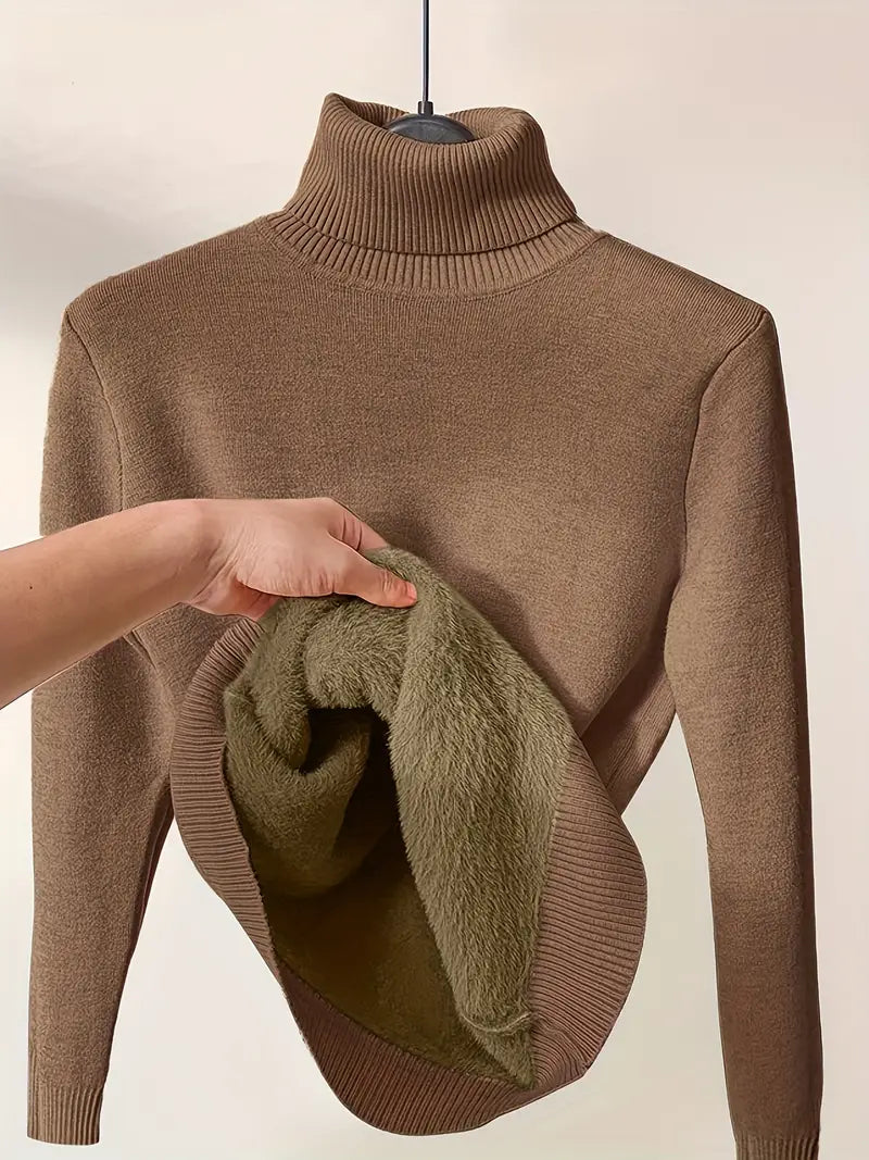 Long Sleeve Thermal Turtle Neck Pullover Sweater Chenille Soft Sweater