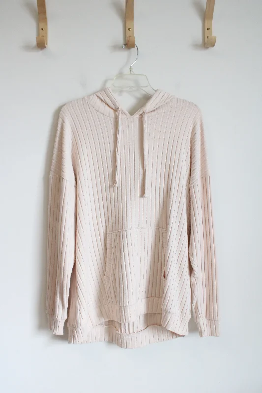 Sonoma Light Pink Ribbed Sleepwear Hoodie | L Hoodie with Metallic Shiny Futuristic