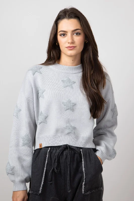 Simply Southern Cropped Star Sweater for Women in Grey | PP-0224-SWTR-CRP-STAR Rayon Fabric Velvet Fabric Corduroy Fabric
