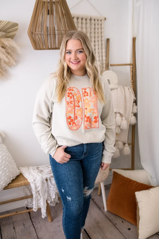 Orange OK Floral Soft Sweatshirt Hoodie with Back Slit Movement Comfort