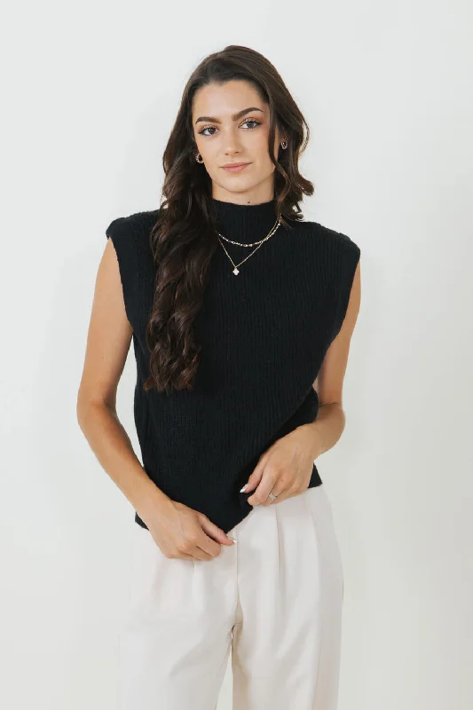 Mock Neck Sweater Vest for Women in Black | MT1546-BLACK Hooded Caped Shawl Collar