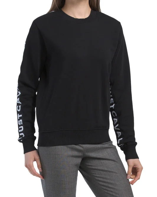 Just Cavalli Logo Sleeve Sweatshirt Hoodie with Raglan Sleeves Sporty Comfortable