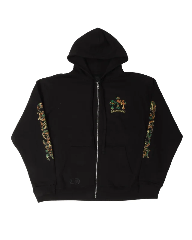 Camouflage Cemetery Cross Zip Up Hoodie Hoodie with Toggle Buttons Decorative Unique