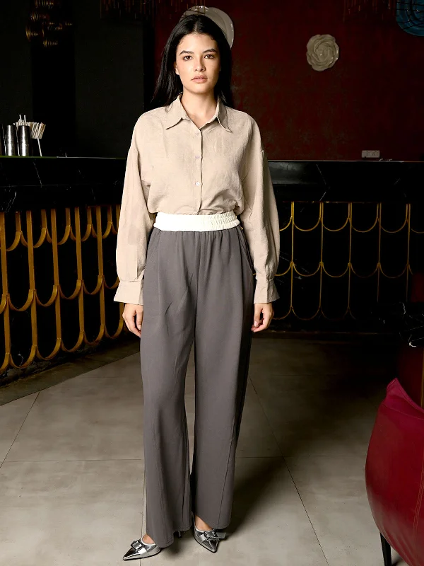 Odette Grey Suiting Fabric Solid Trouser For Women Trousers Bridal Satin