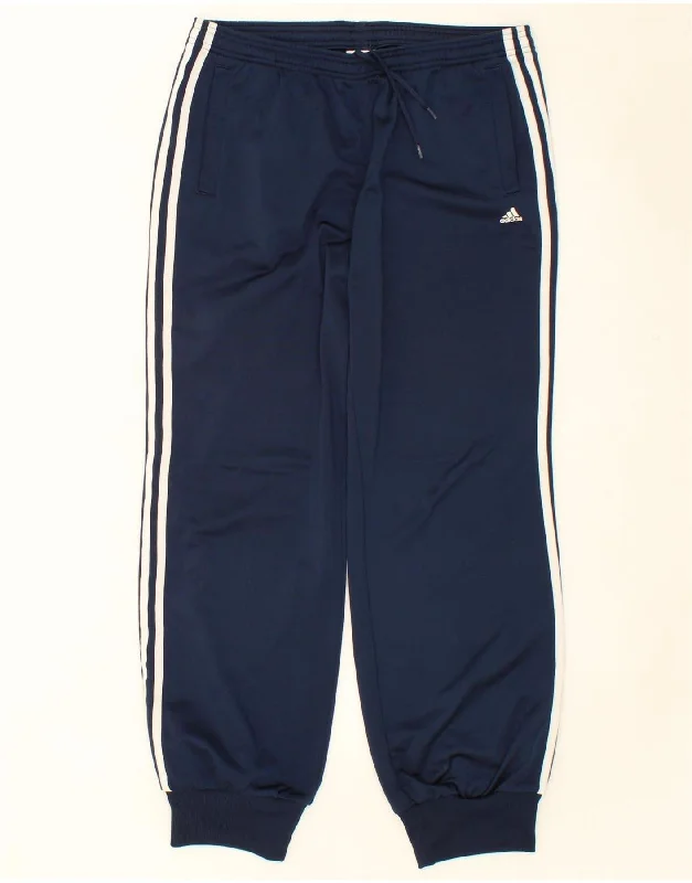 ADIDAS Womens Tracksuit Trousers Joggers UK 12/14 Medium Navy Blue Skinny Trousers Denim Stretchy