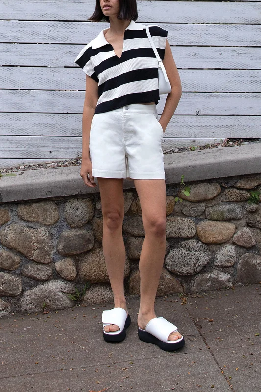 CROPPED STRIPED COLLARED SWEATER Ribbed Striped Patterned