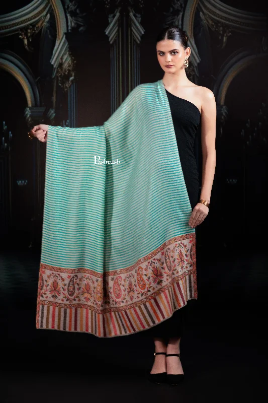Pashtush Womens Extra Fine Wool Shawl, Paisley Palla Design, Seagreen Classic Lace Shawl Wrap