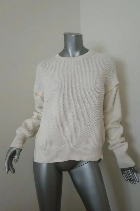 Helmut Lang Detachable Sleeve Pullover Sweater Cream Ribbed Cotton Size Medium Blouson Sleeve Pullover