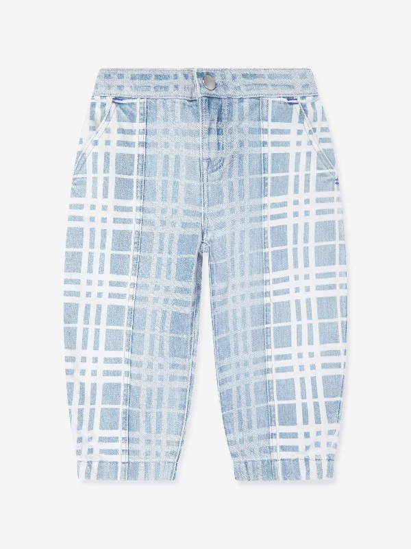 Burberry Girls Check Jasmine Trousers in Blue Trousers Leather Faux
