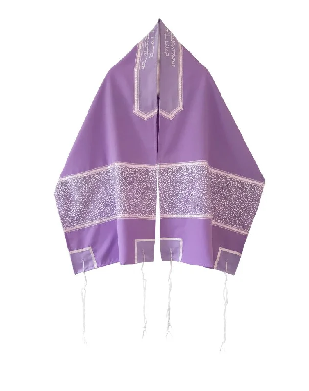 Royal Lilac with Silver and White Flakes Bat Mitzvah Tallit, Tallit for Women, Women's Tallit Prayer Shawl Fashionable Wool Blend Shawl