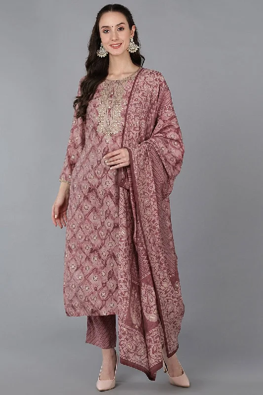 Mauve Silk Blend Ombre Straight Kurta Trousers With Dupatta Trousers Leather Faux