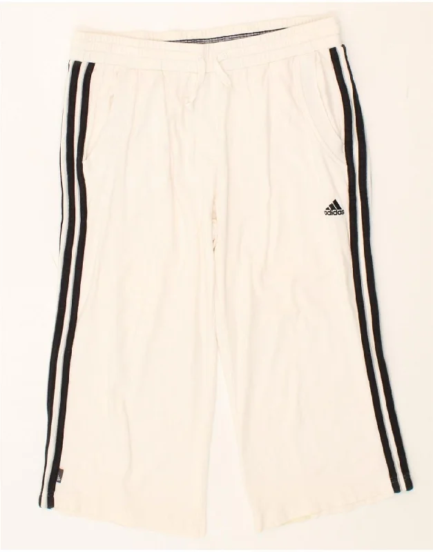 ADIDAS Womens Capri Tracksuit Trousers UK 14 Large White Cotton Trousers cozy soft