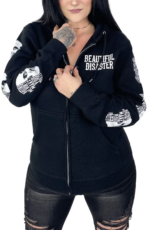 Hating Me Zip Hoodie Hoodie with Belted Waist Structured Tailored