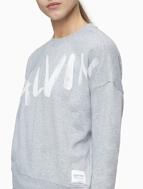 Calvin Klein Performance Brush Logo Crewneck Sweatshirt Hoodie with Longline Fit Extended Stylish