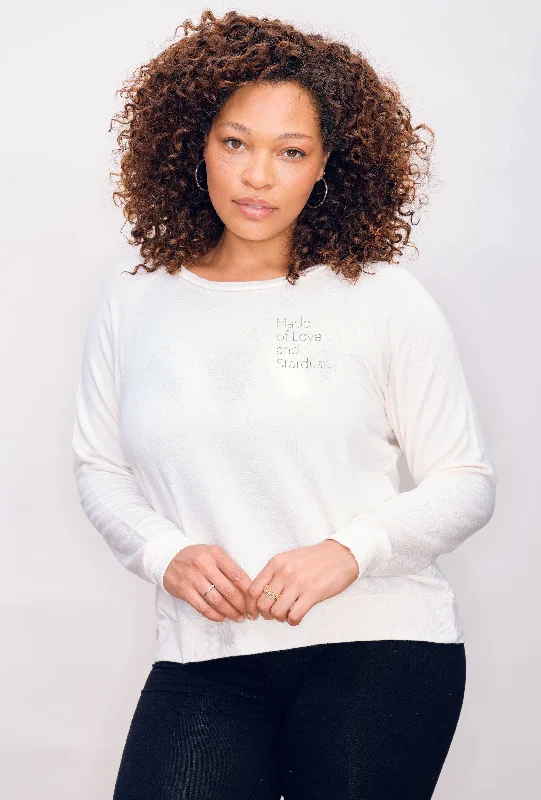 'Made of Love and Stardust' Ultra-Soft Raglan Pullover - Moon Ruffle Sleeve Feminine