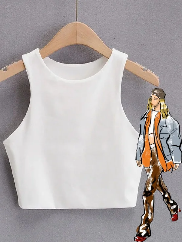 2022 Summer Fashion Women Sexy Slim Short Tank Top Crew Neck metallic tank top