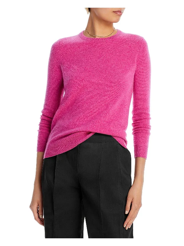 Womens Cashmere Ribbed Trim Pullover Sweater Jewel Neck Pullover