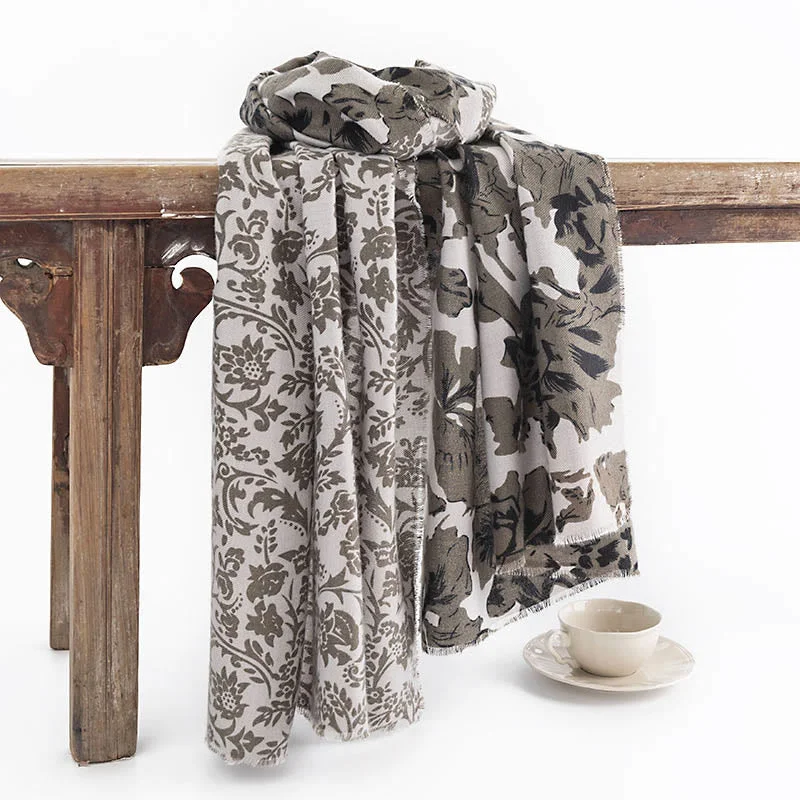 Buddha Stones Tibetan Plants Flowers Print Pattern Shawl Fall Winter Cozy Warm Travel Scarf Wrap Chic Floral Print Shawl