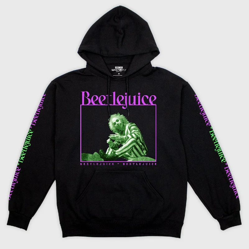 Beetlejuice - Beetlejuice Sitting Black Hoodie Hoodie with Ribbed Neckline Snug Warm