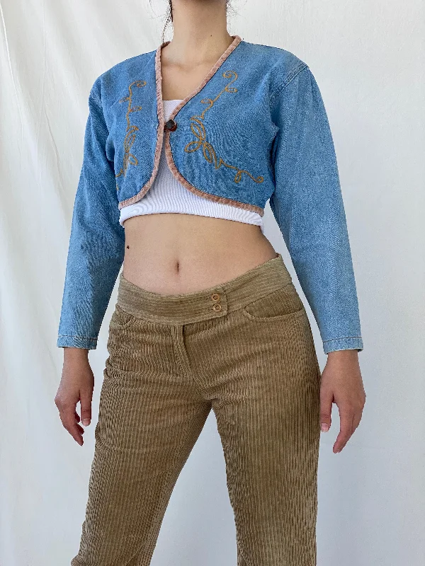 Vintage 90s Switch U.S.A Cropped Denim Jacket - S Trench Coat Raincoat Waterproof Jacket