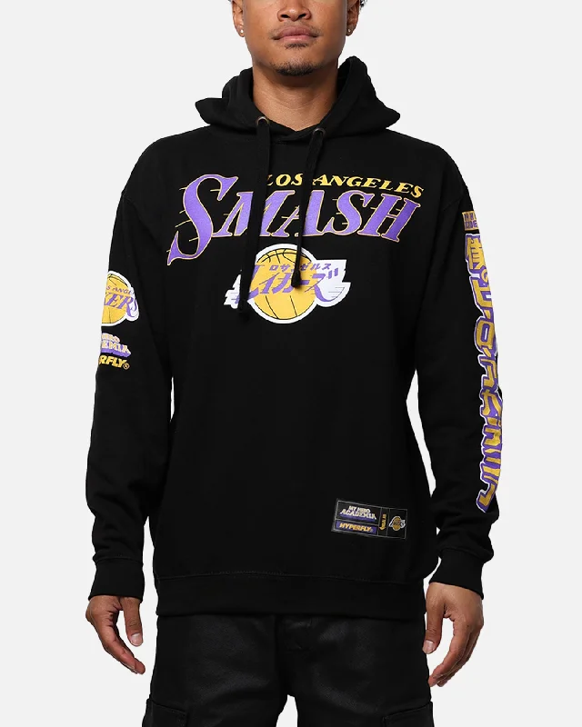 Hyperfly X My Hero Academia X NBA Los Angeles Lakers Hoodie Black Hoodie with Tie-Dye Psychedelic Retro