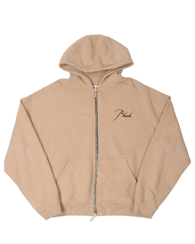 Zip-Up Hoodie Hoodie with Hem Embroidery Detailed Premium