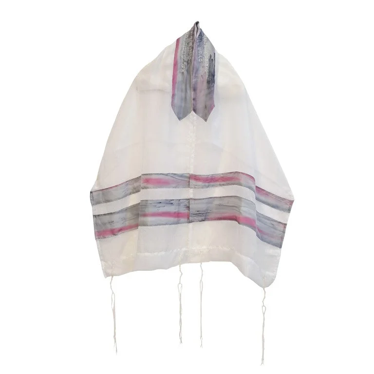 Pink and Gray Blend Silk Stripes Bat Mitzvah Tallit, Women's Tallit Prayer Shawl Tzitzit Casual Cotton Shawl