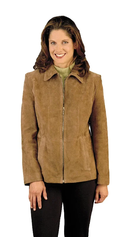 Women's Genuine Suede Leather Fashion Jacket - Imported Fleece Fabric Down Fabric Feather Fabric