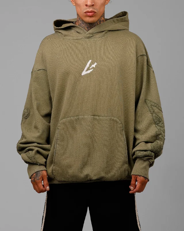 Loiter Dune Hoodie Khaki Green Hoodie with Applique Textured Unique