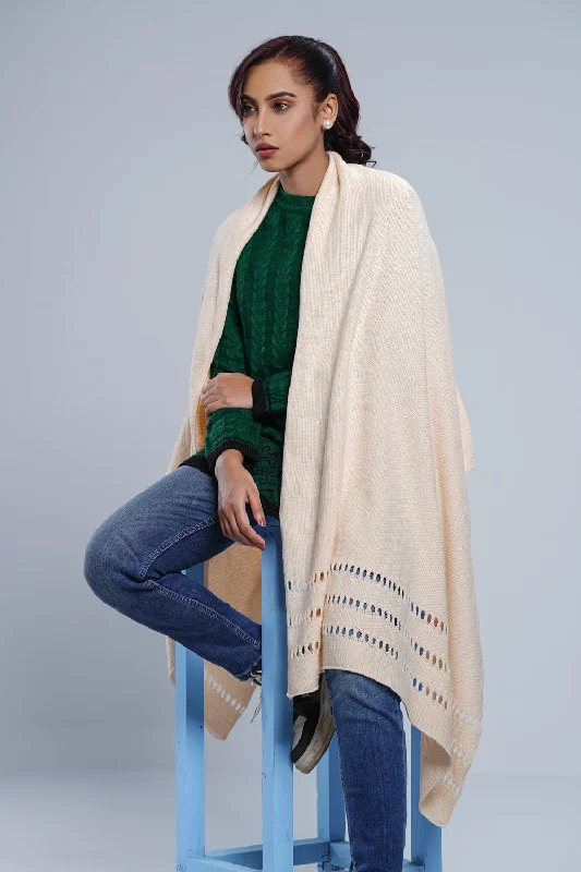 Jersey and Pointelle Structure Shawl Classic Wool Shawl Wrap