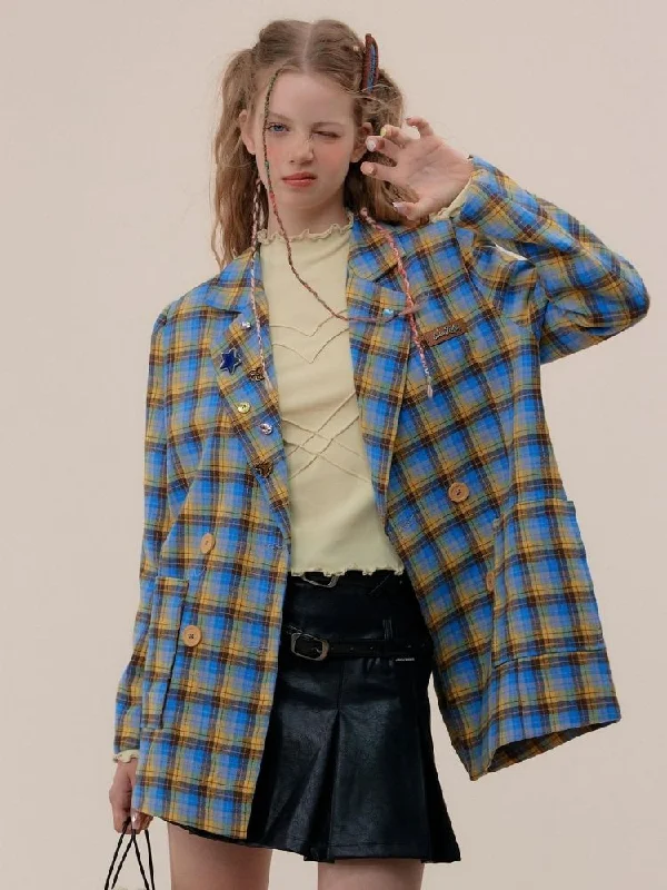 Retro check casual suit jacket【s0000003765】 Mesh Jacket Canvas Jacket Denim Jacket