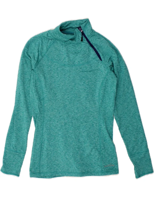 EDDIE BAUER Womens Pullover Tracksuit Top UK 12 Medium Turquoise Flecked Square Neck Pullover