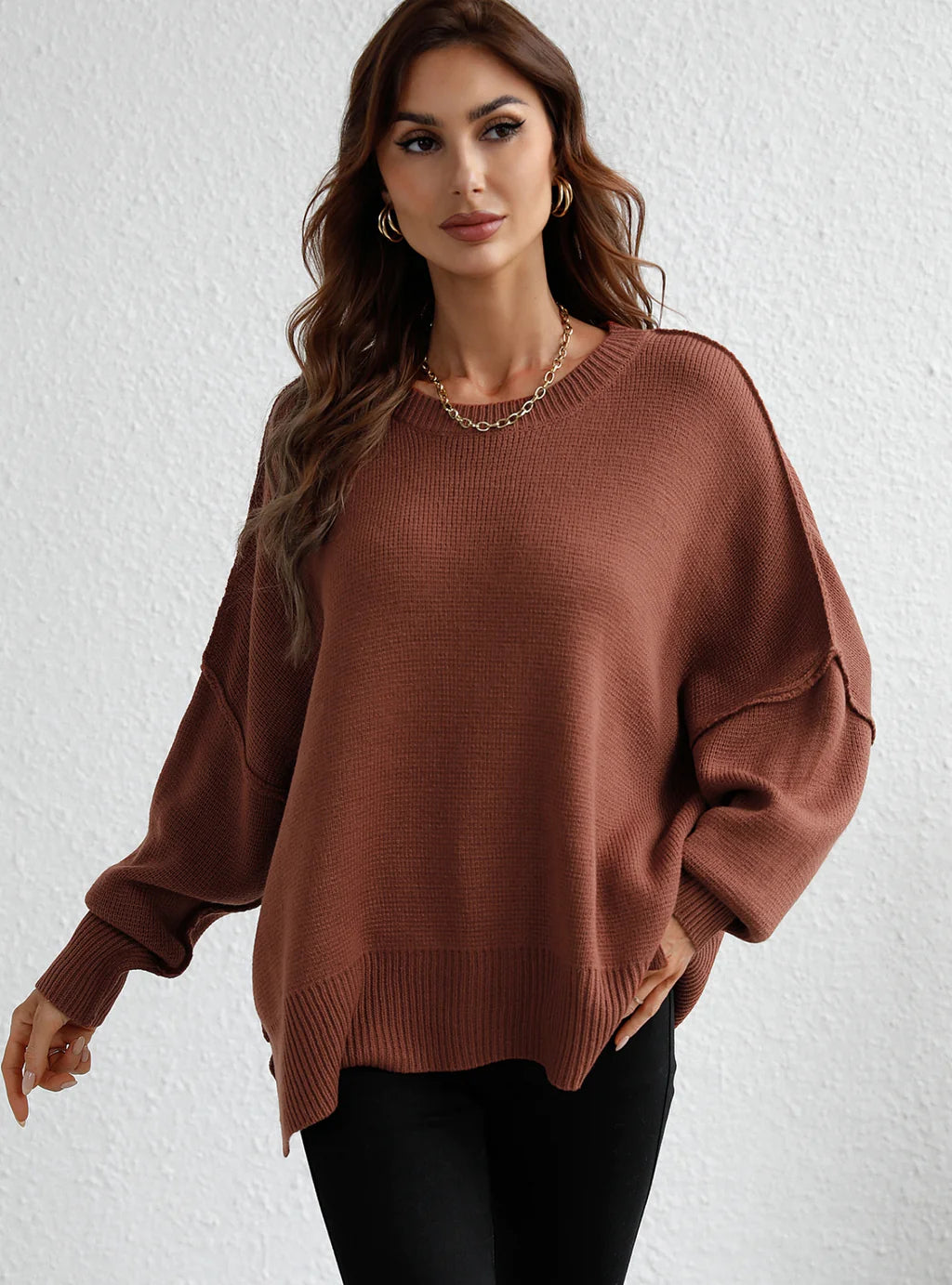 CLASSY ROUND NECK KNITTED LOOSE SPLIT PULLOVER SWEATER Polo Neck Sweater