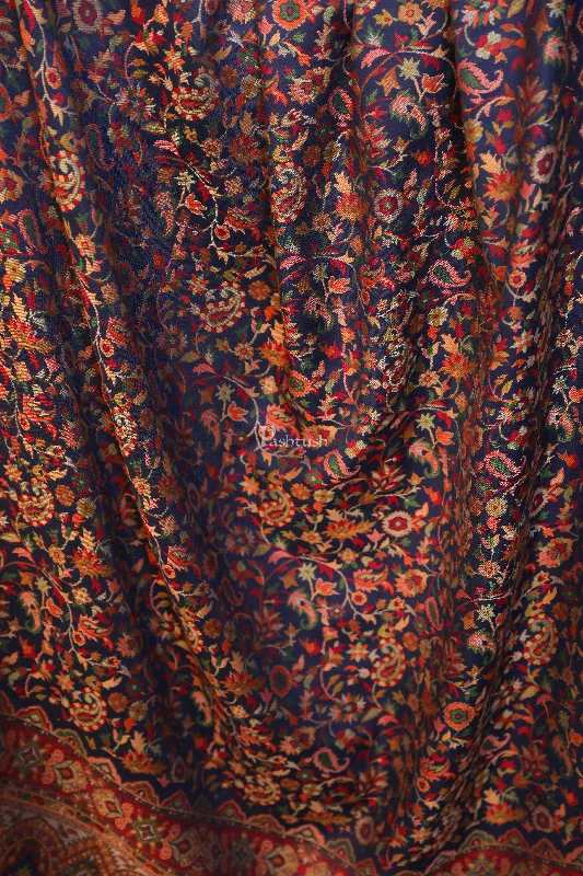 Pashtush women faux pashmina shawl, ethnic weave design, navy blue Soft Printed Shawl Wrap