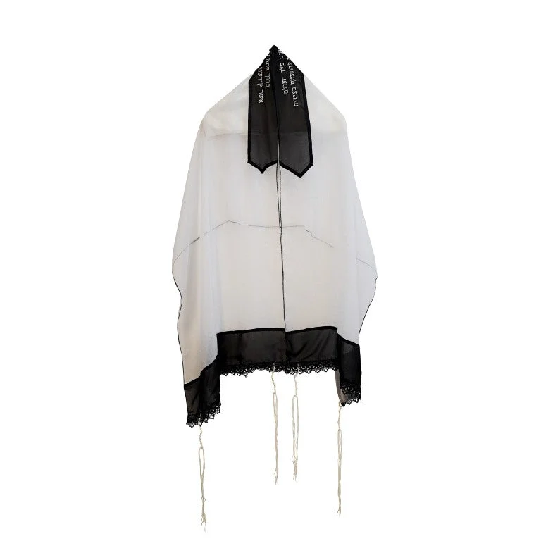 Black Lace Decorated Tallit for Girl, Bat Mitzvah Tallit, Women's Tallit Prayer Shawl Classic Cashmere Shawl Scarf