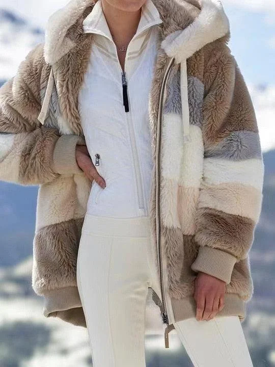 Women's Winter Coat Casual Teddy Jacket Warm Thick Fleece Faux Fur Coat Plush Female Plus Size Hooded Zipper Clothing Rayon Jacket Velvet Jacket Corduroy Jacket