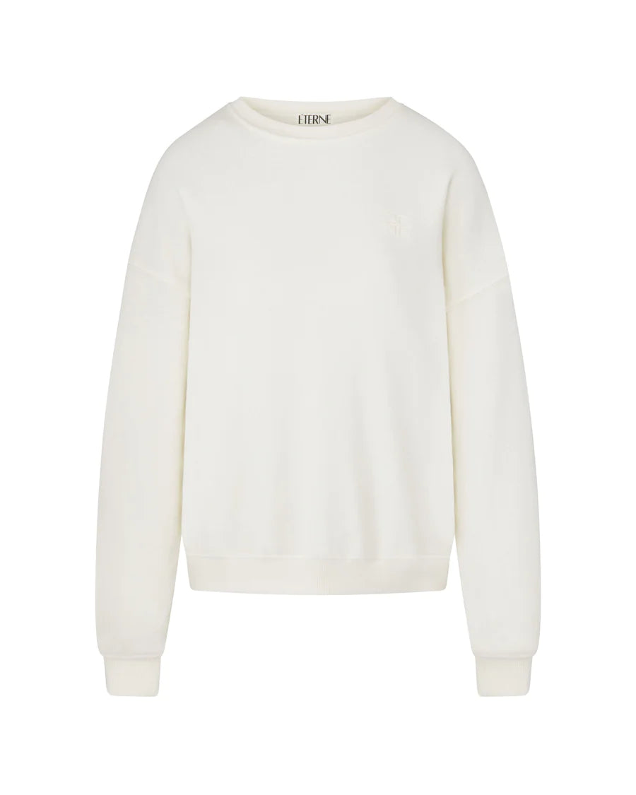 Oversized Crewneck Sweatshirt - Cream Hoodie with Drawstring Waist Adjustable Fitted