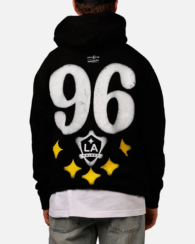 Mitchell & Ness X Los Angeles Galaxy X Culture Kings Spraypaint Hoodie Black Hoodie with Hem Fringe Bohemian Relaxed