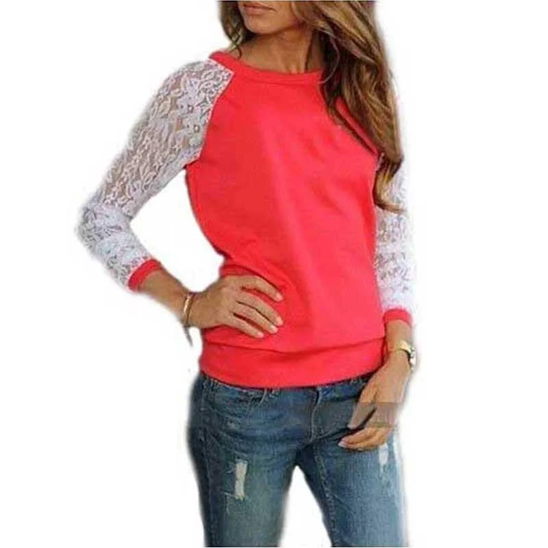 Women Hoodies Fashion Lace Patchwork Pullover Sweatshirt Suit Casual Hoodies Peter Pan Collar