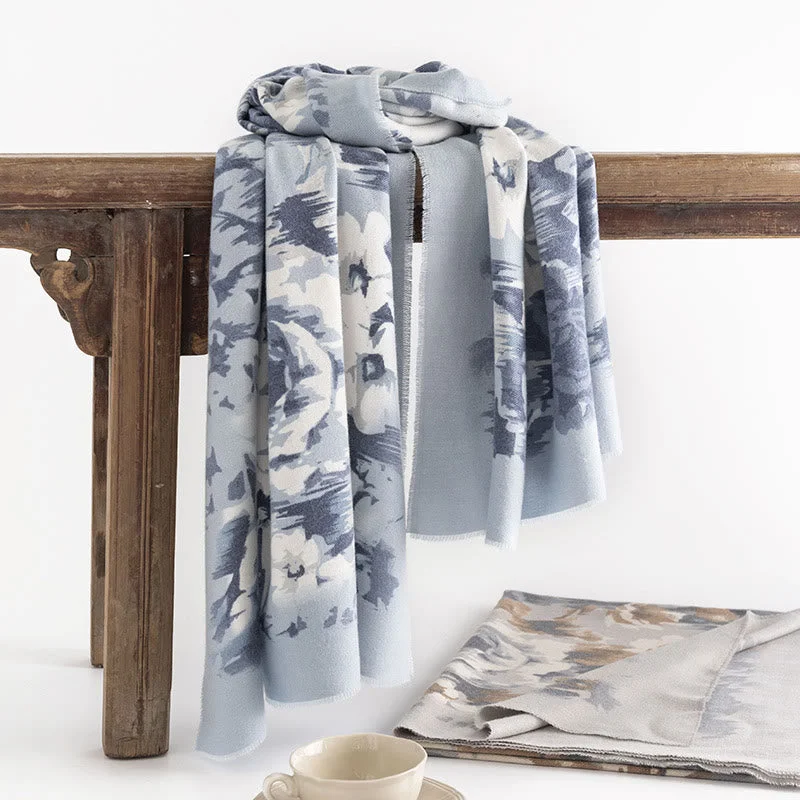Buddha Stones Tibetan Shawl Ethnic Retro Rose Print Fall Winter Cozy Warm Scarf Wrap Comfortable Knitted Shawl Wrap