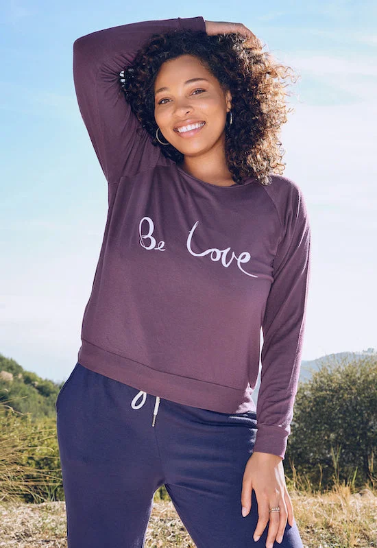 'Be Love' Ultra Soft Raglan Pullover - Lavender One Shoulder Top
