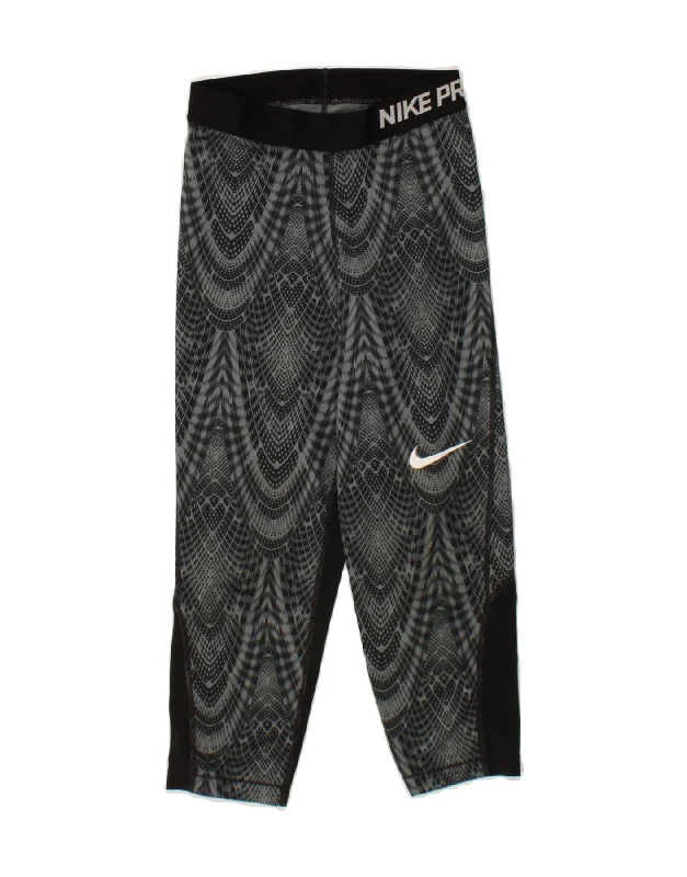 NIKE Womens Dri Fit Graphic Tracksuit Trousers UK 4 XS  Grey Colourblock Trousers Gym Athletic