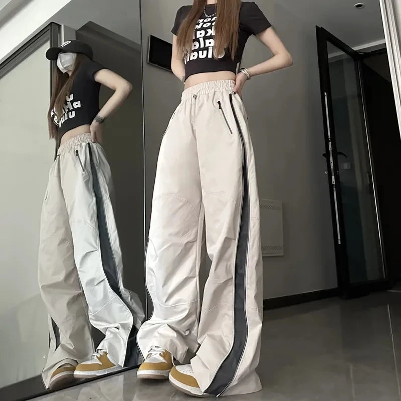 Advbridge Y2K Sweatpants Women Korean Streetwear Techwear Parachute Cargo Pants Harajuku Track Pants Training Wide Leg Trousers Trousers Striped Patterned