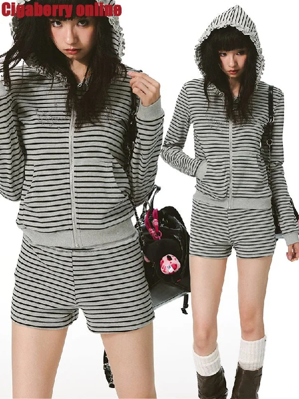 Striped Hooded Sweatshirt【s0000011417】 Hoodie with Toggle Buttons Decorative Unique